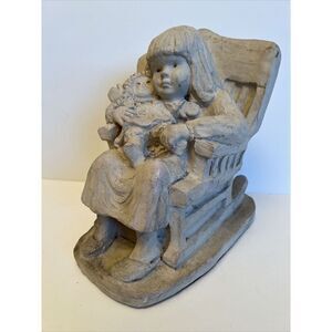 Austin Sculpture Girl & Babydoll In Rocking Chair Figurine Neutral 80s Collector